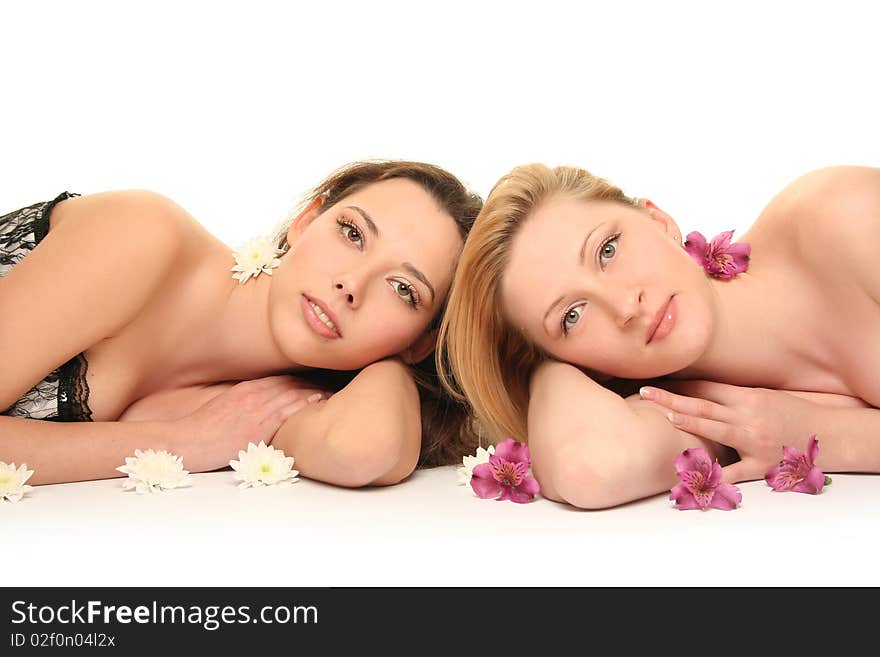 Blondy and brunette on white background. Blondy and brunette on white background