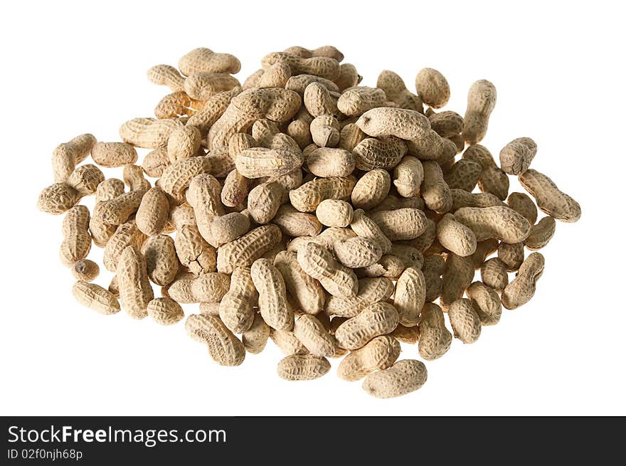 Isolated peanut shell pile on a white background. Isolated peanut shell pile on a white background