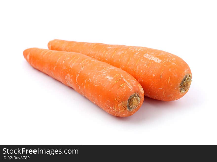 Two orange carrots isolated on white background.