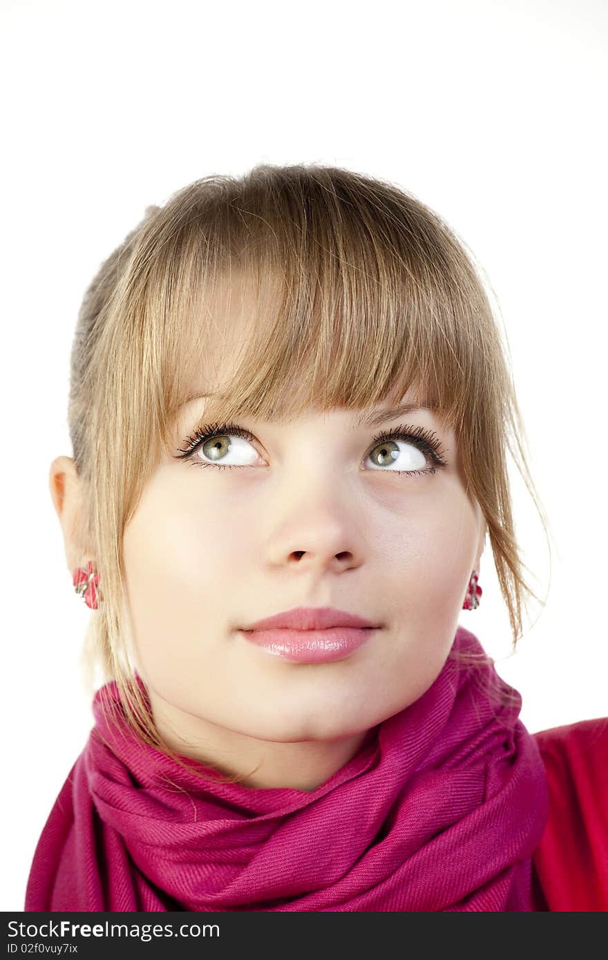 Lady with beautiful eyes and a pink scarf. Lady with beautiful eyes and a pink scarf