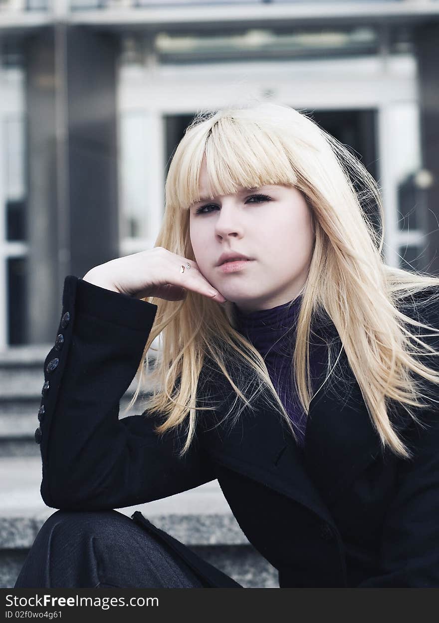 Nice portrait of young woman with yellow hair