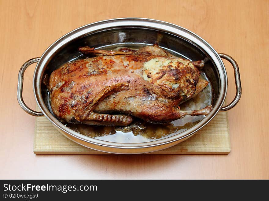 Roasted duck in pan