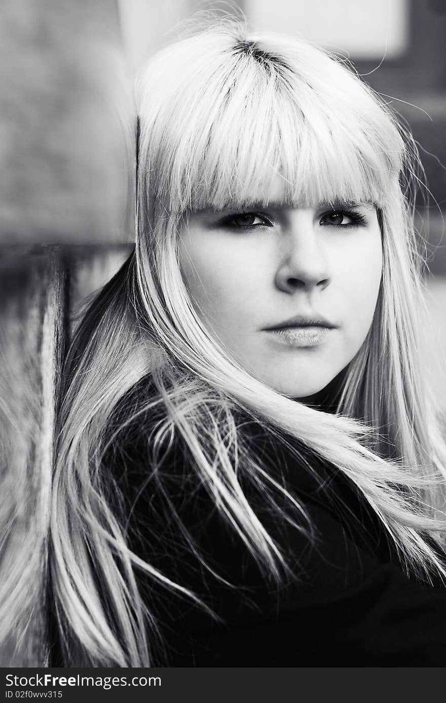 Portrait of cute girl with beautiful long hair