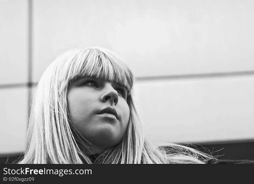 Portrait of cute girl with long hair