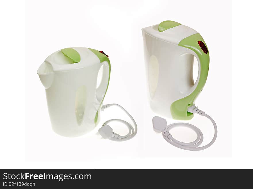 Two electric kettles on white background