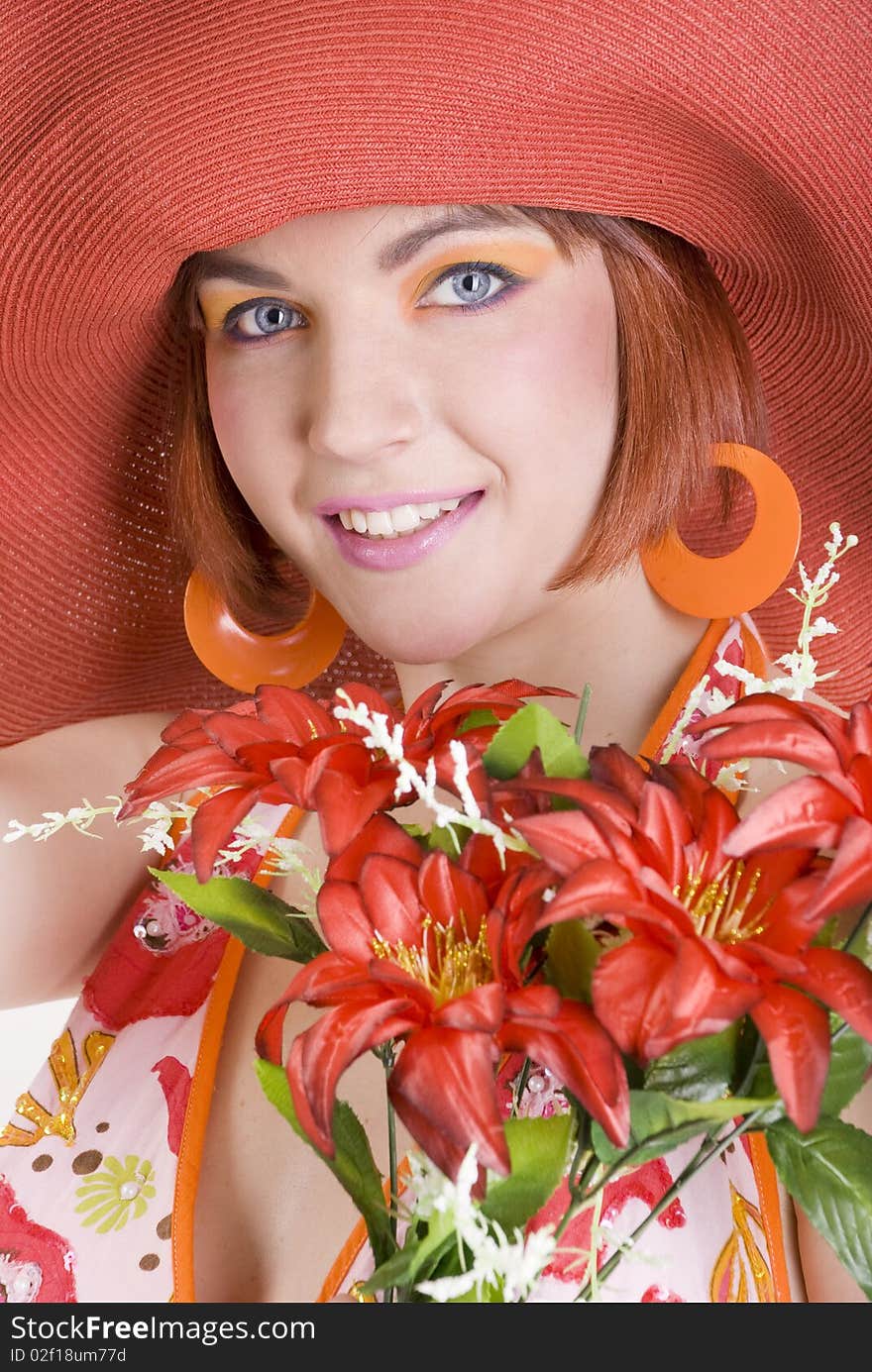 Studio portrait of a beautiful girl with a summer mood. Studio portrait of a beautiful girl with a summer mood