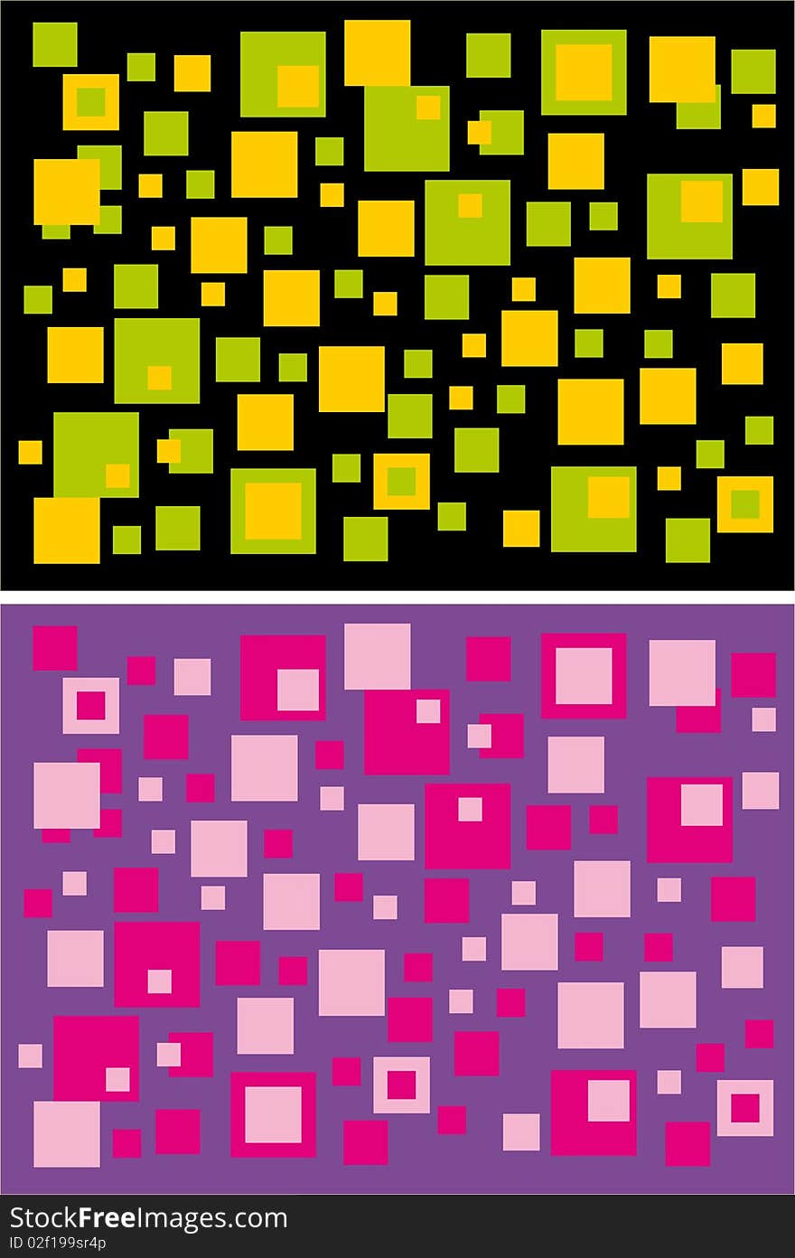 Geometric background consists of colored squares in the two appended