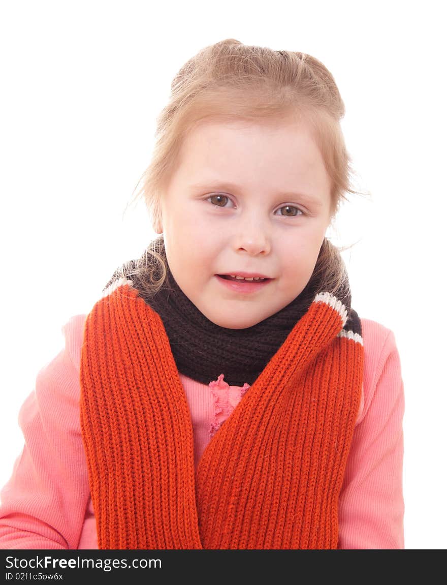 Sick girl in a scarf on a white background. Sick girl in a scarf on a white background.