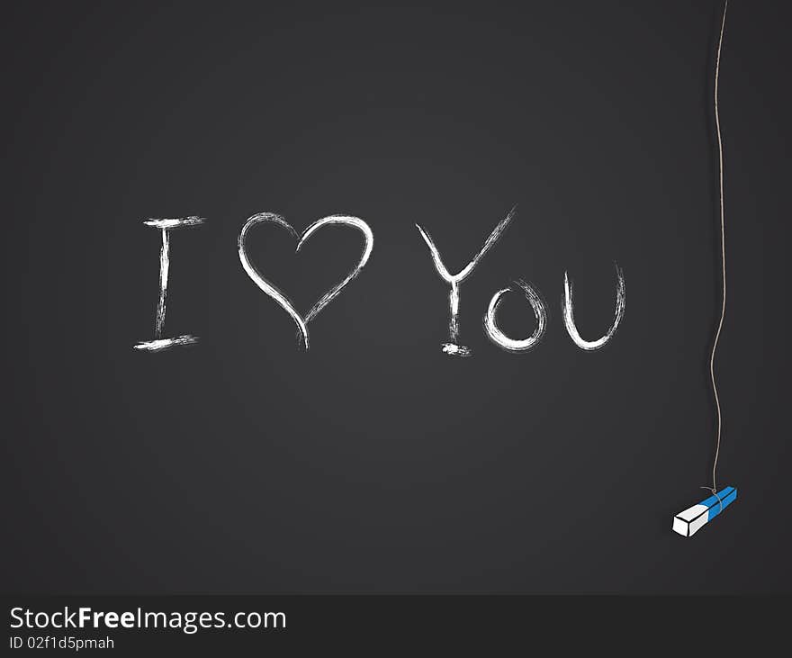 Illustrated blackboard/chalkboard with text i love you