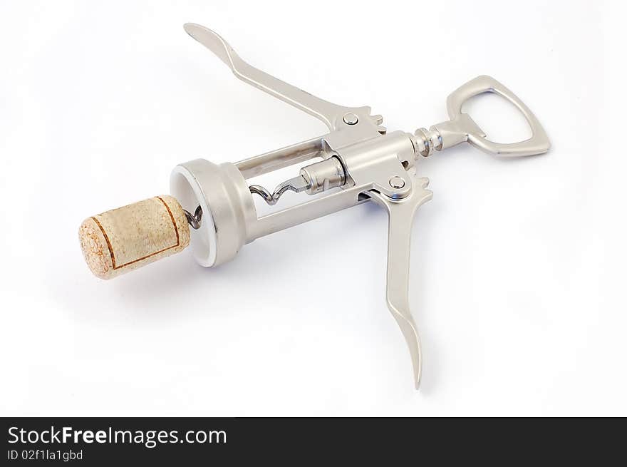 Screw corkscrew with a wooden stopper