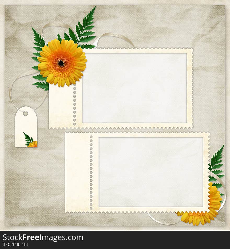 Card For The Holiday  With Flowers And Ribbons