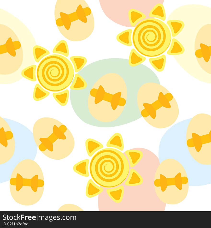 Seamless easter pattern with suns and eggs. Vector illustration