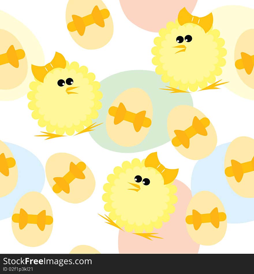 Easter Seamless Pattern With Chickens And Eggs