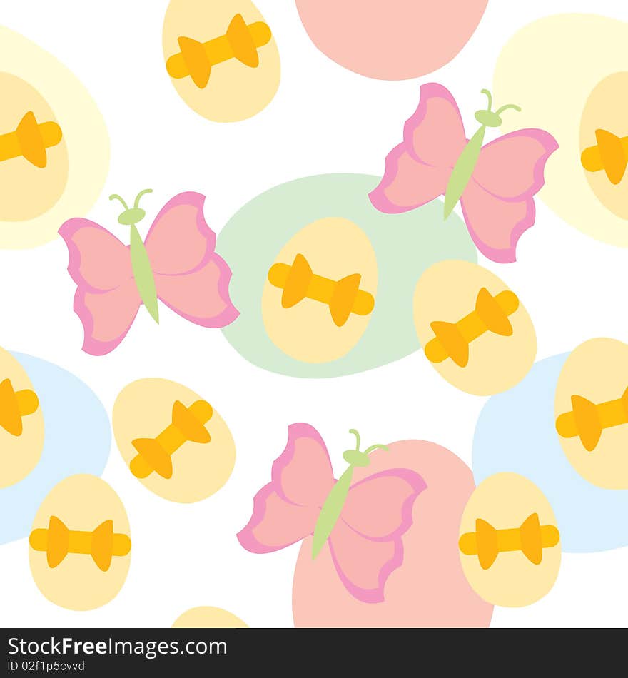 Seamless easter pattern with butterflies and eggs. Vector illustration
