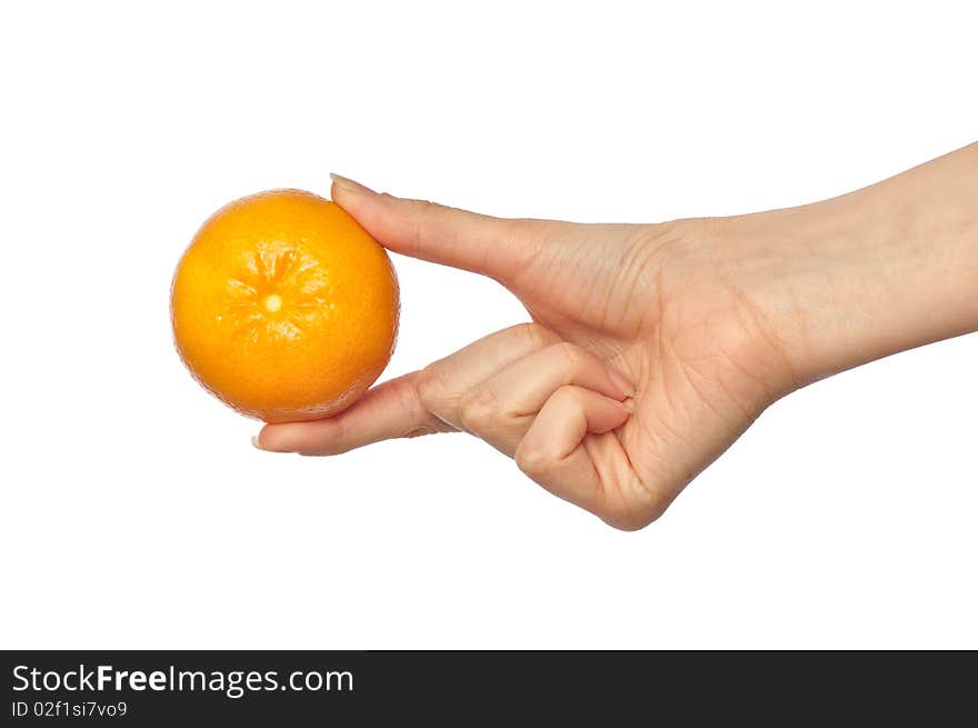 Woman holding yellow sweet fruit mandarin