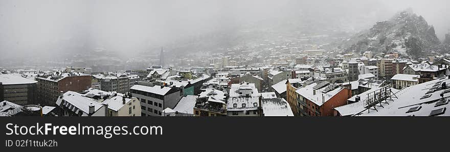 Travell in Andorra with a snow and panorama houses. Travell in Andorra with a snow and panorama houses