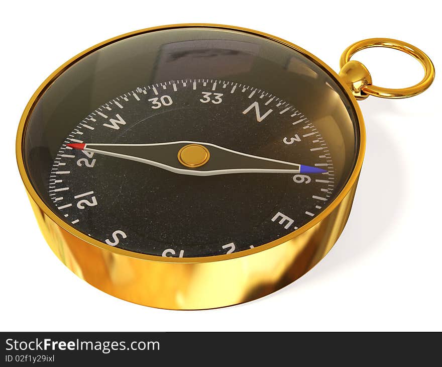 Gold vintage compass on white background isolated