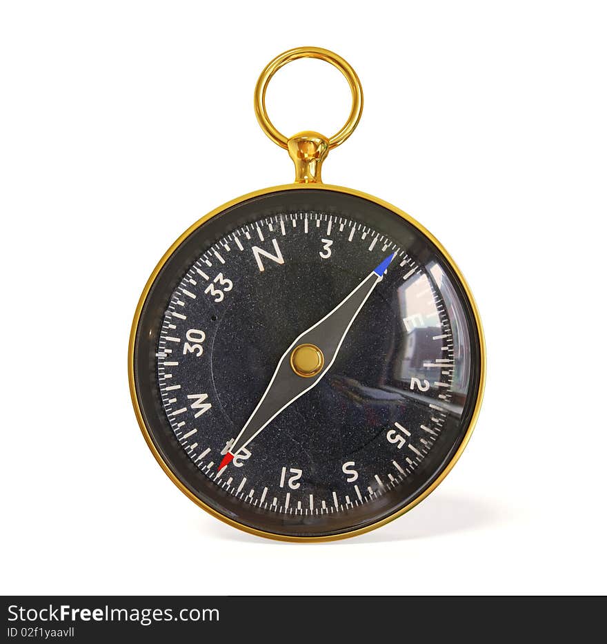 Old black compass on white background isolated