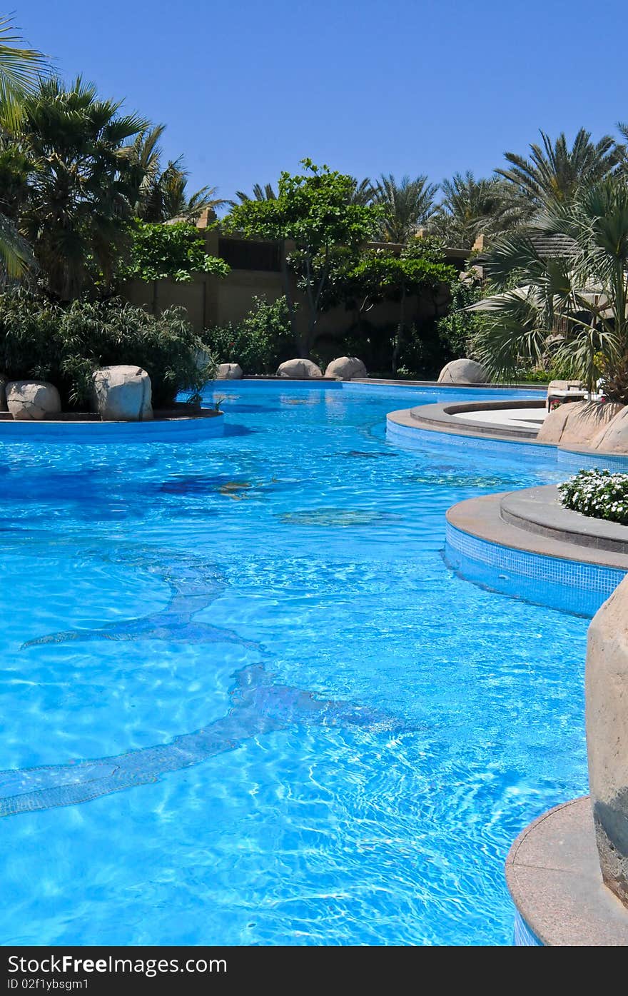 A fabluous pool with dolphins frolicking at an exclusive spa resort in the Middle East. A fabluous pool with dolphins frolicking at an exclusive spa resort in the Middle East.