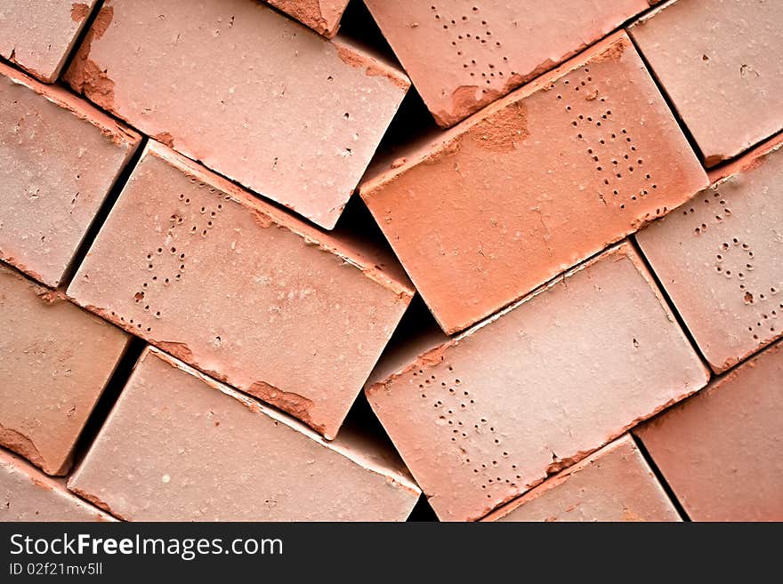 Background Of Many Red Bricks For Cinstruction