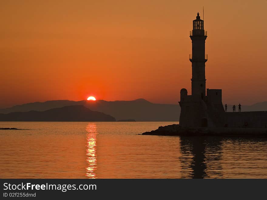 Beautiful castle sunset on sea