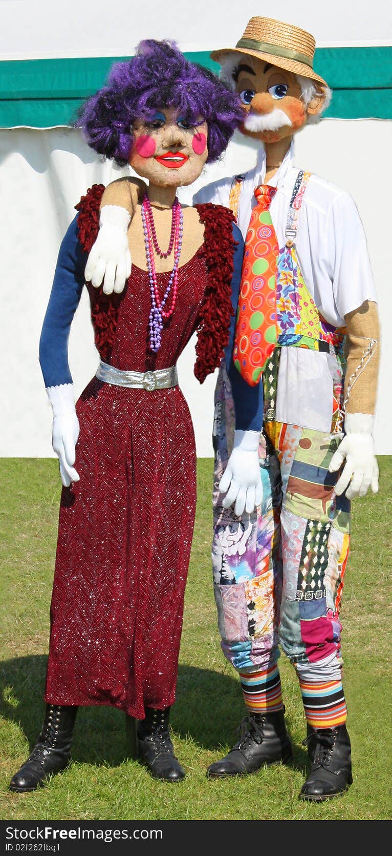 A Husband and Wife Vintage Scarecrow Couple.