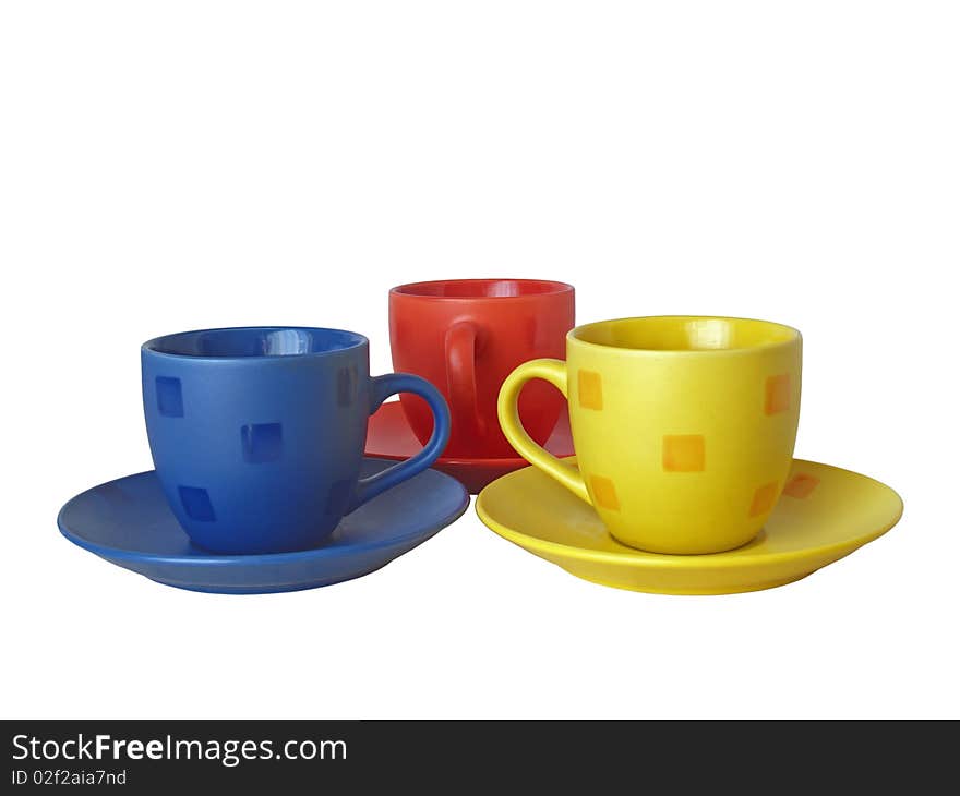 Three cups of different colours