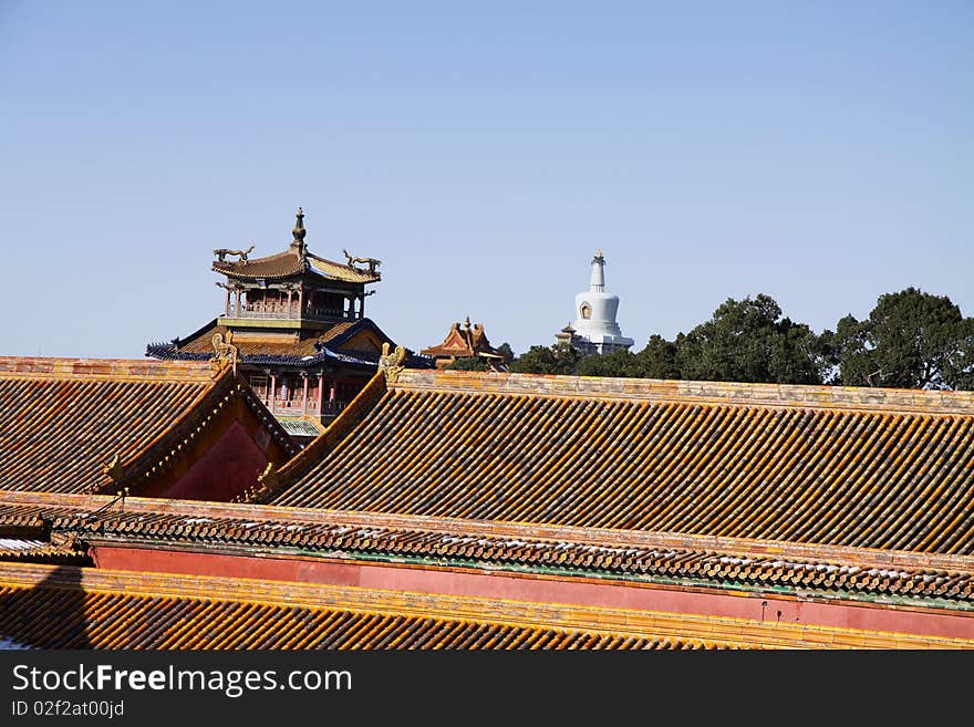 View beihai park tower from forbidden city