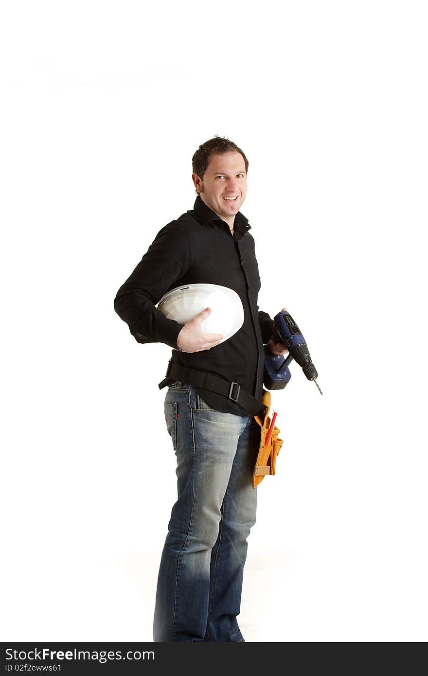 Photo of boy with a drill. Photo of boy with a drill