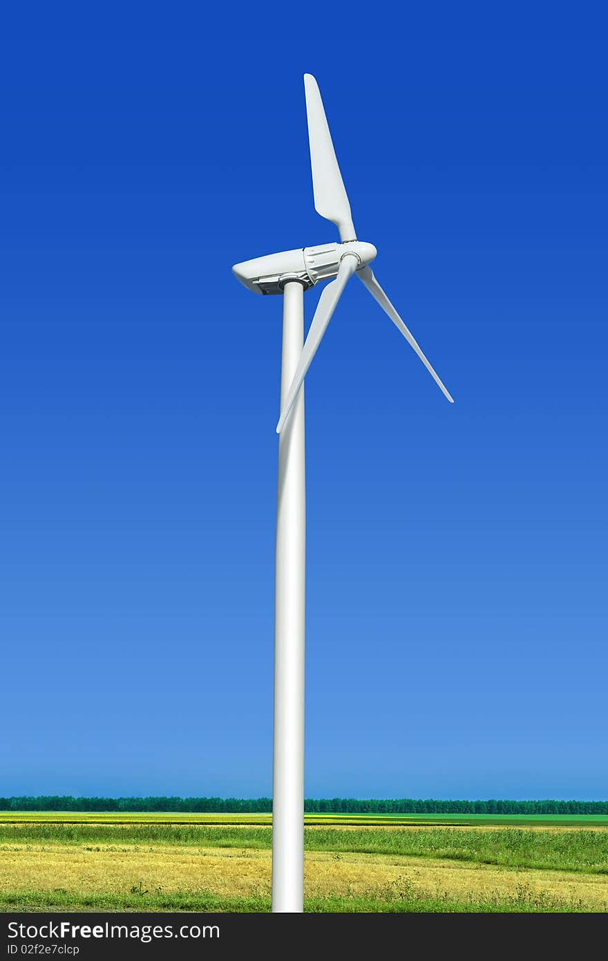 Green Meadow With Wind Turbine