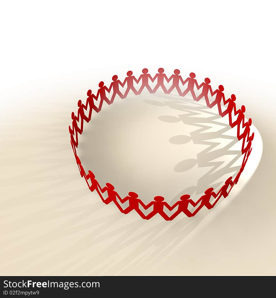 Paper chain concept image viewed from above with men holding hands in union. Paper chain concept image viewed from above with men holding hands in union