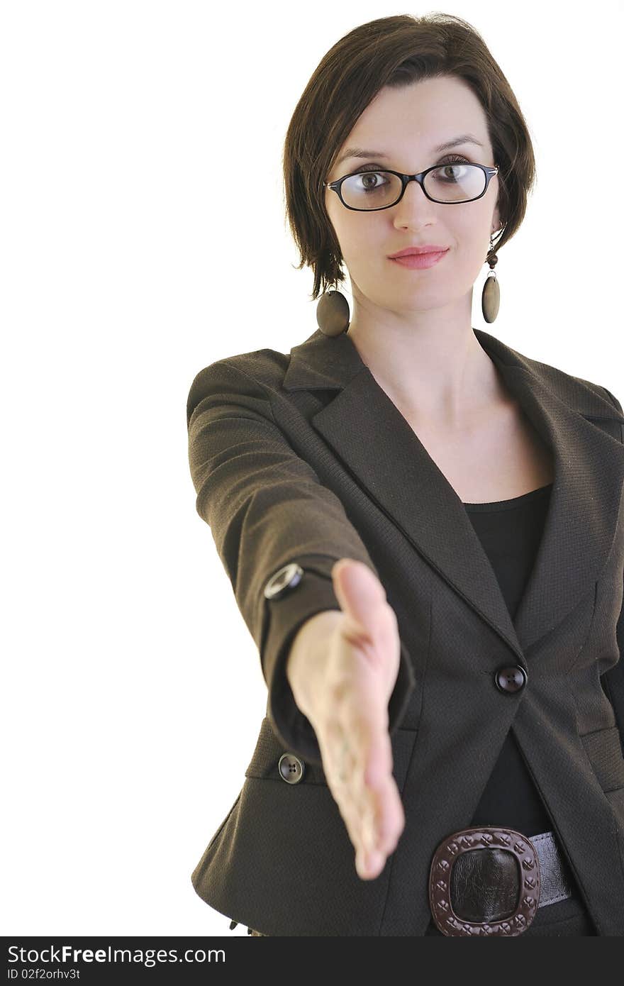 Young business woman portrait isolated on white