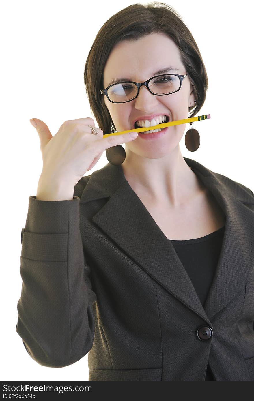 Young business woman portrait isolated on white