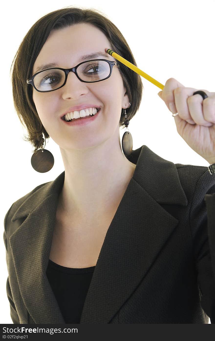 Young business woman portrait isolated on white