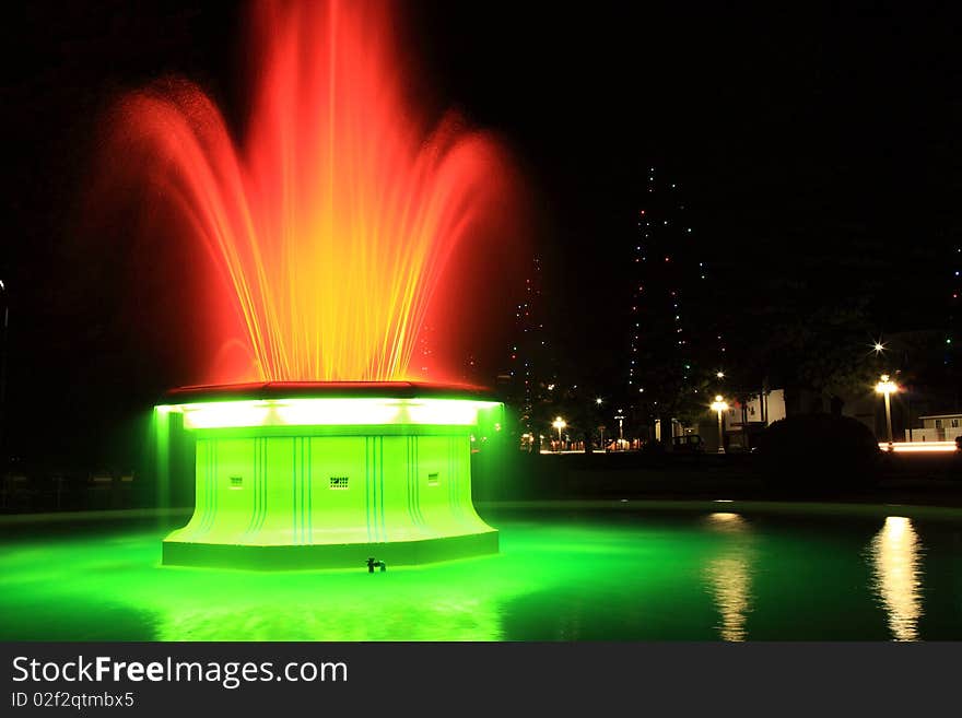 A fountain at its best when lit at night. A fountain at its best when lit at night