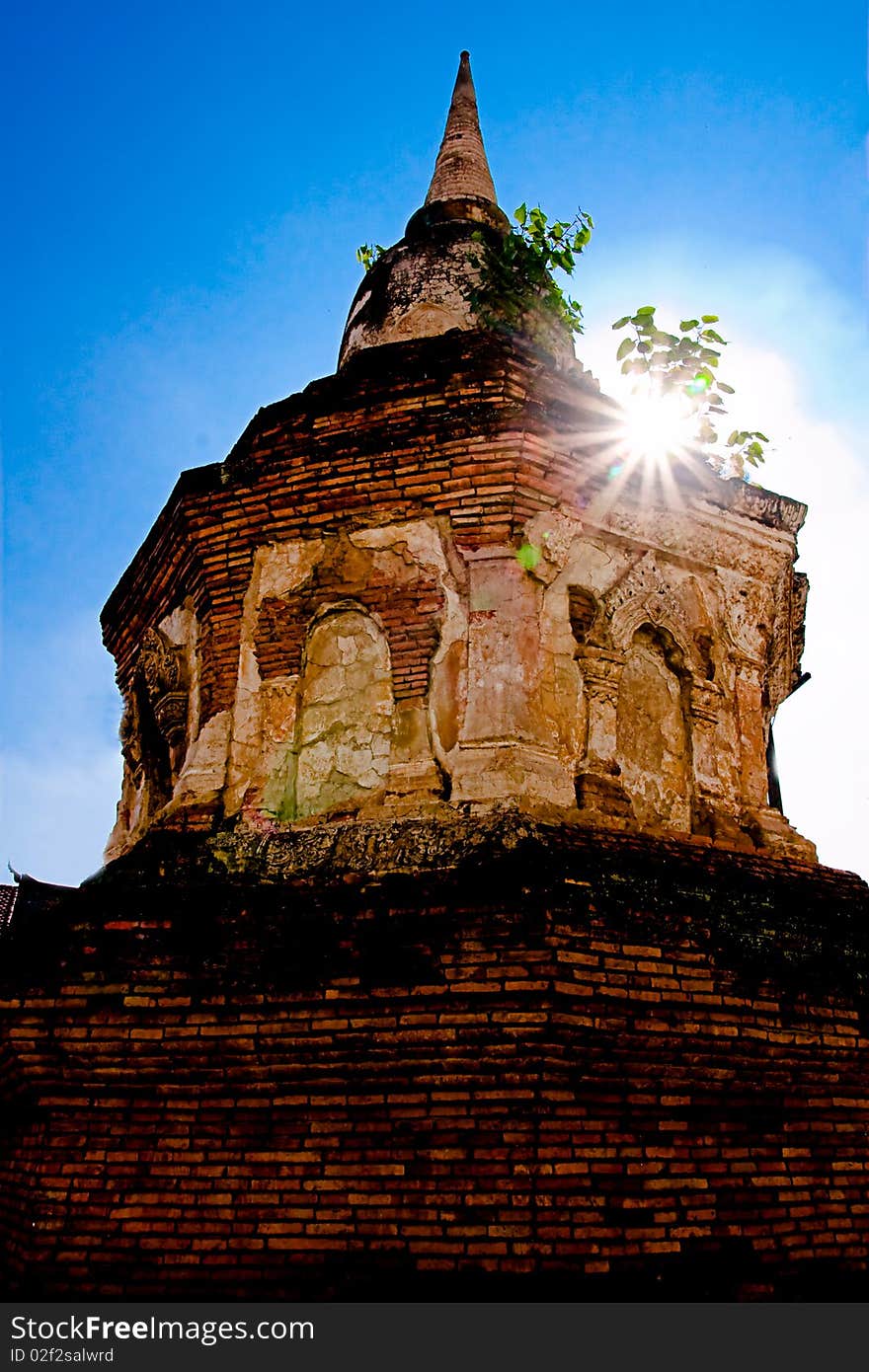 Temple made of brick in thailand