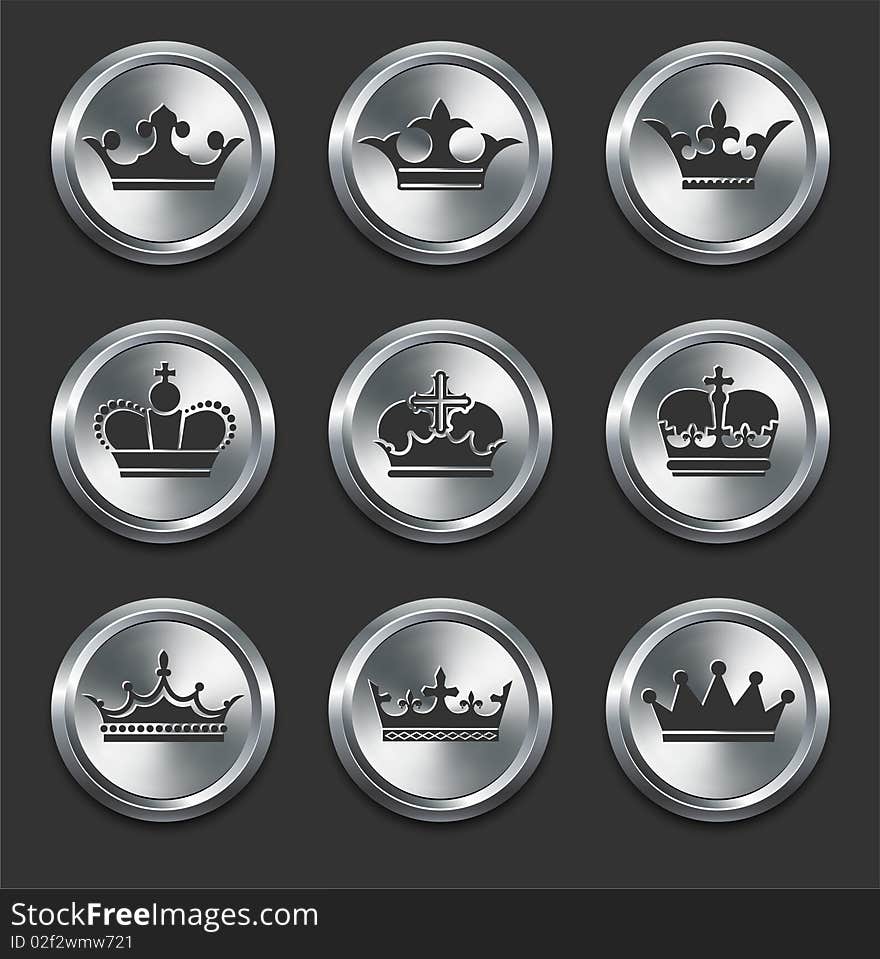 Crown Icons on Metal Internet Buttons Original Illustration