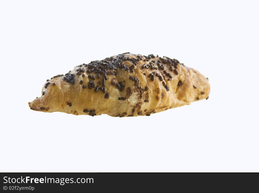 Chocolate croissant on white background