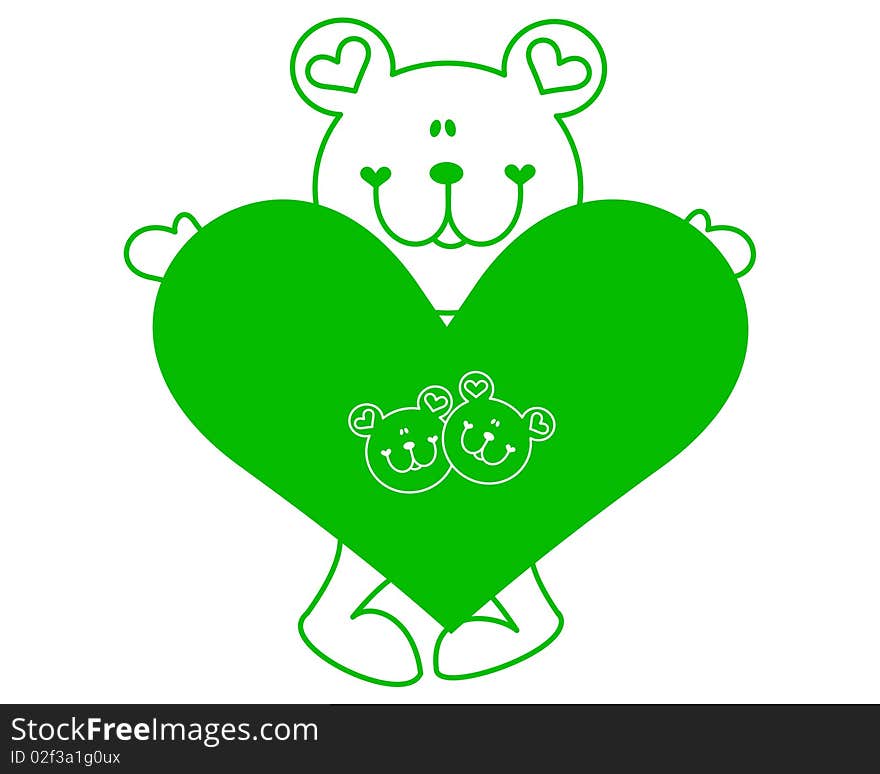 Illustration of bear with a heart on a white background. Illustration of bear with a heart on a white background