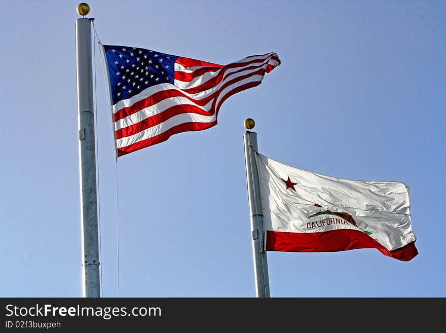 American and California Flags