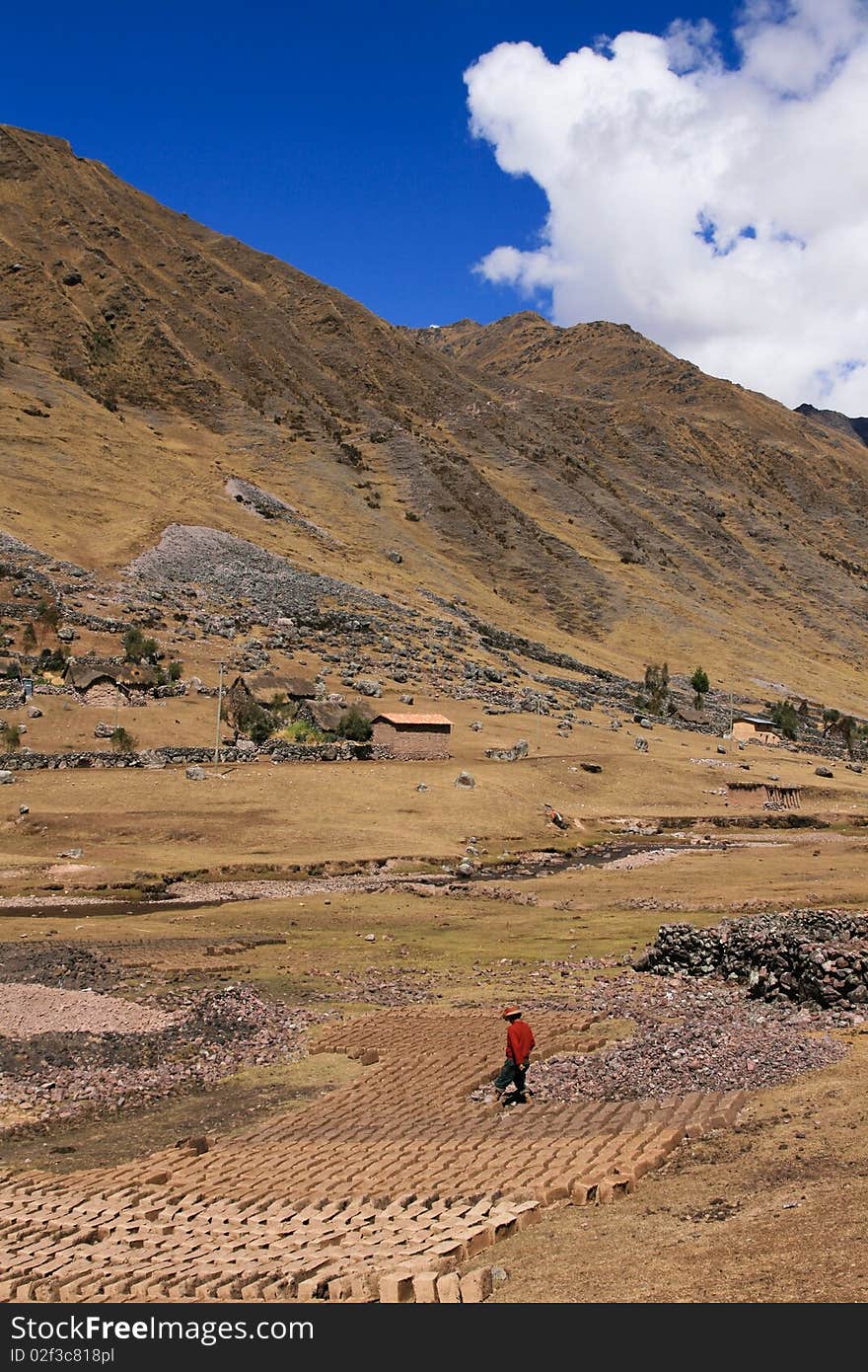 Mud brick workers on the inca lares trek, peru, south america. Mud brick workers on the inca lares trek, peru, south america