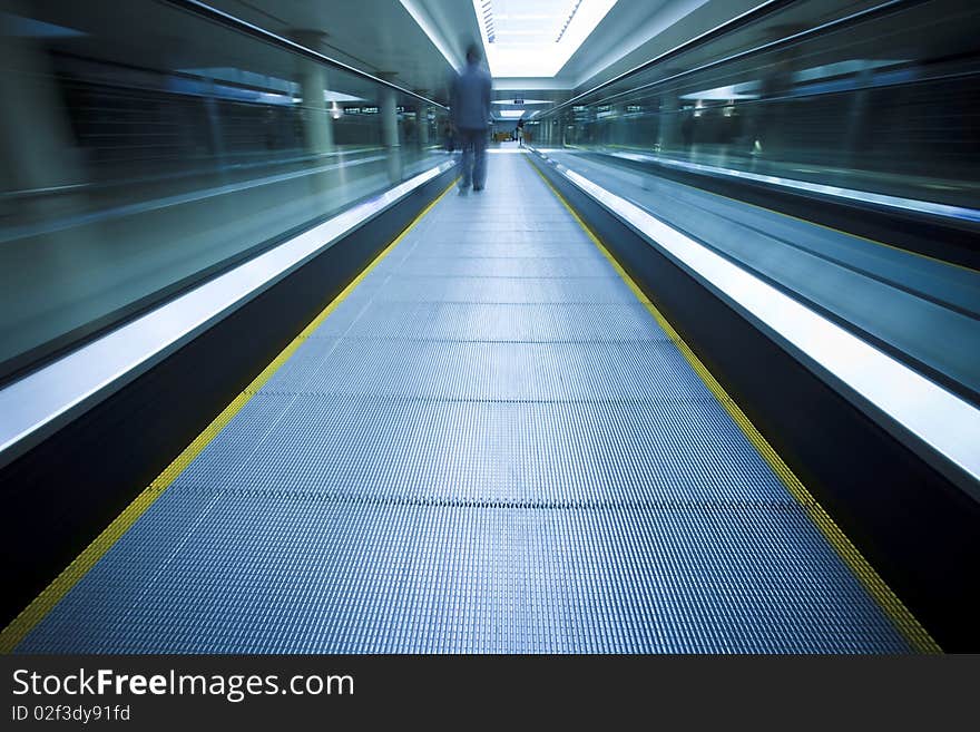 Escalator  ,interior of the shanghai pudong airport .