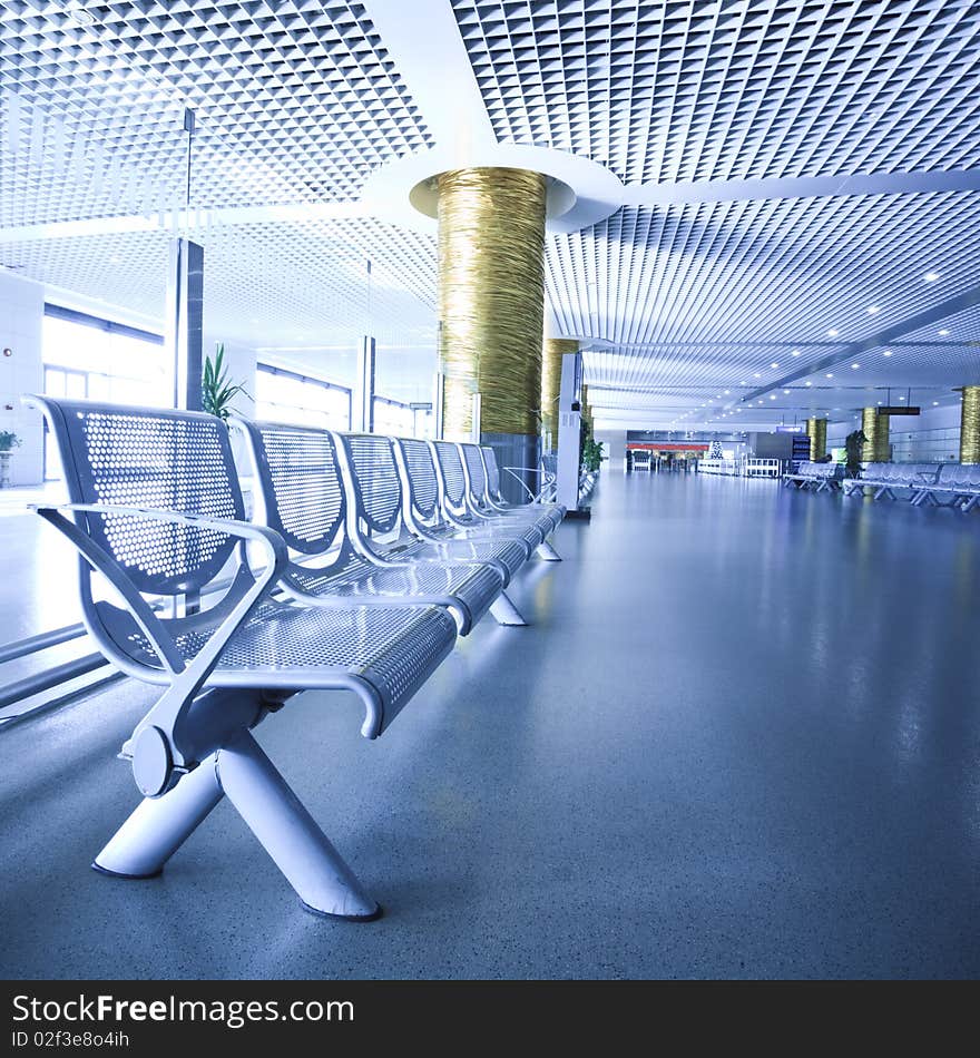 Bench in the shanghai pudong airport.interior of the airport.