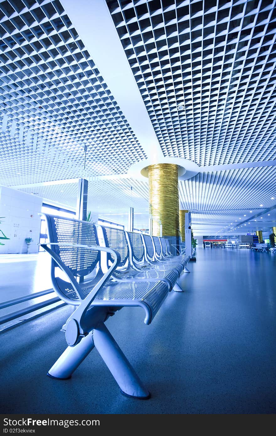 Bench in the shanghai pudong airport.interior of the airport.