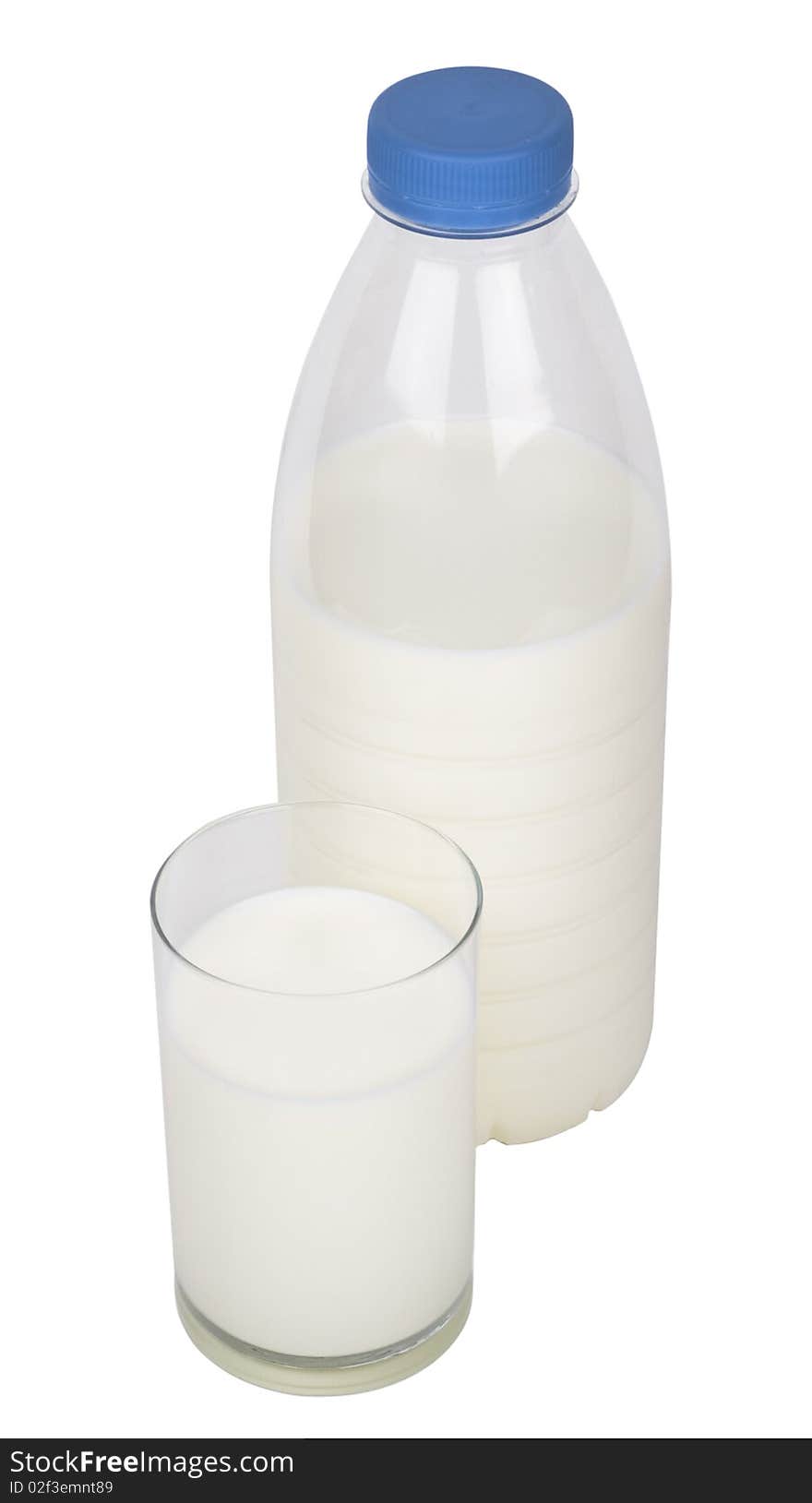 Glass and bottle of milk isolated on white background.