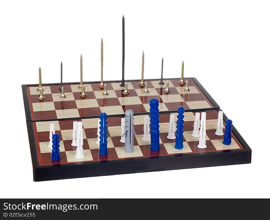 Dowels and screws on a chessboard