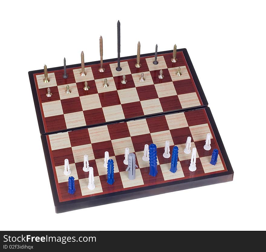 Dowels and screws on a chessboard