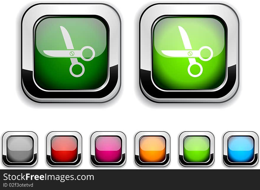 Scissors realistic icons. Empty buttons included. Scissors realistic icons. Empty buttons included.