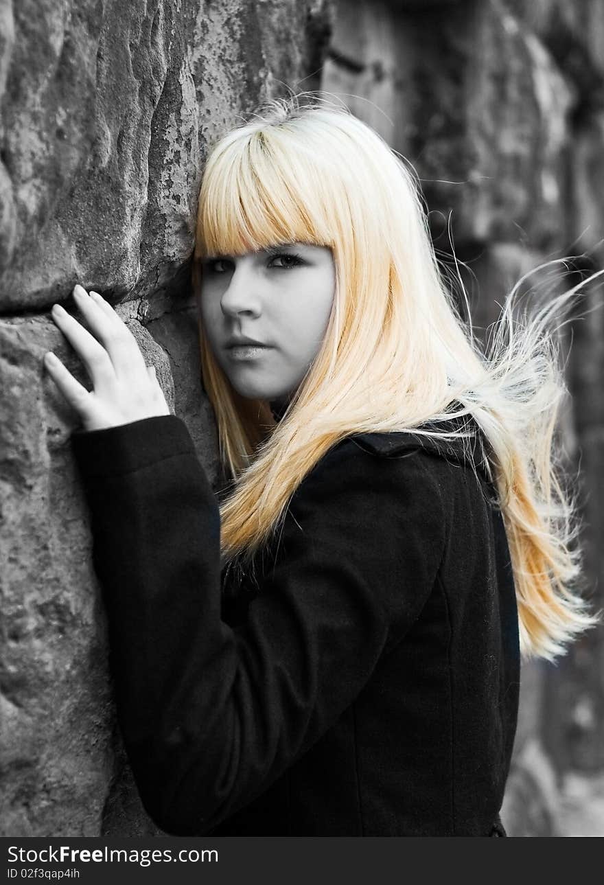 Portrait of girl with yellow long hair