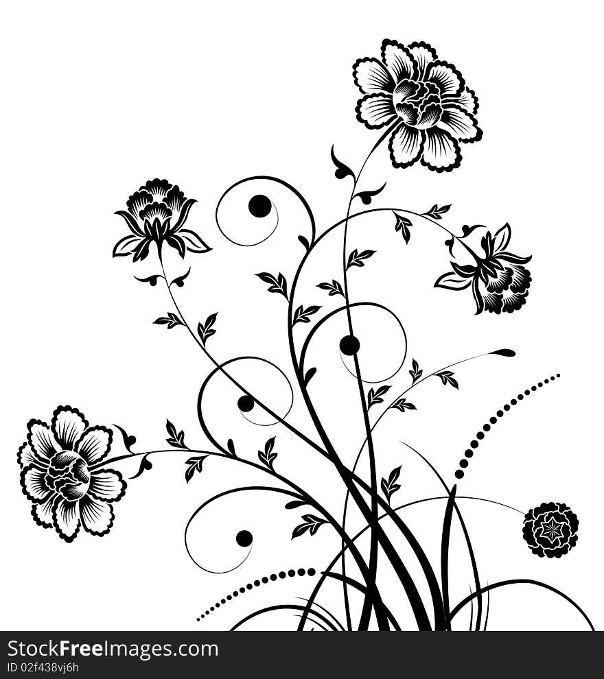 Illustration drawing of beautiful black flower pattern